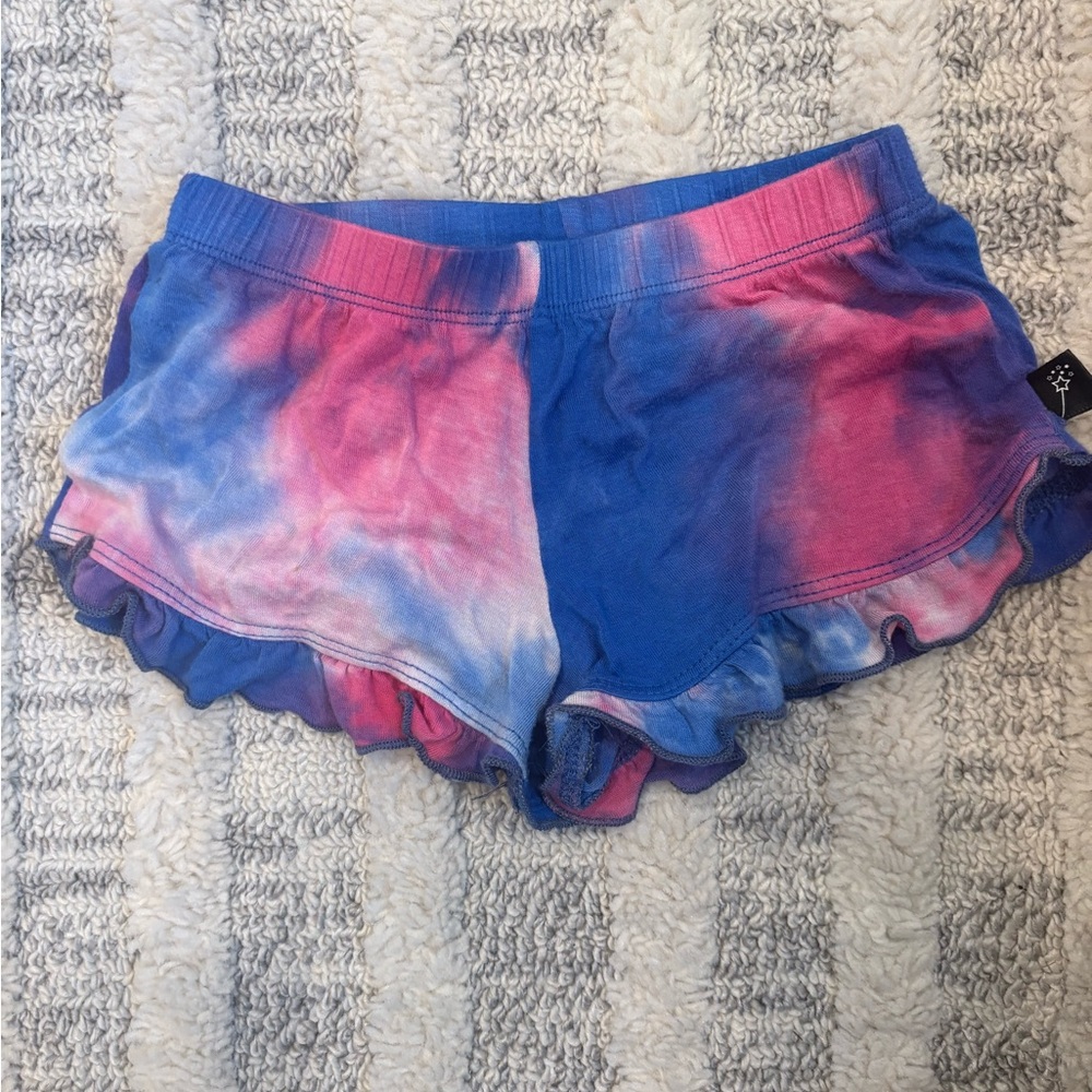 Kids Tie-Dye Ruffle Hem Shorts - Blue & Pink